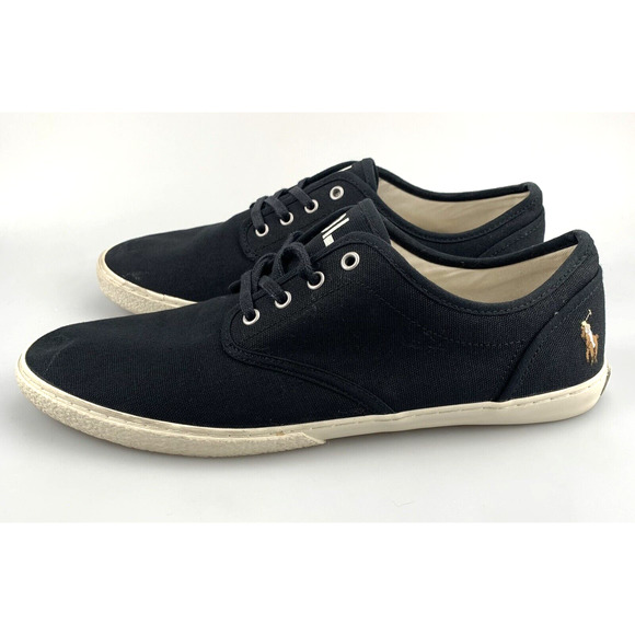 Polo Ralph Lauren Ethan Lace Sneaker Black Cotton Canvas Pony Size 11 US Shoe - Picture 1 of 8